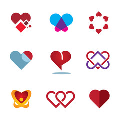 Different red heart shapes woman love flower logo icon