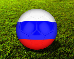 3d Russia Soccer Ball with Grass Background - isolated