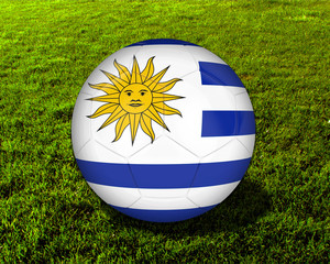 3d Uruguay Soccer Ball with Grass Background - isolated
