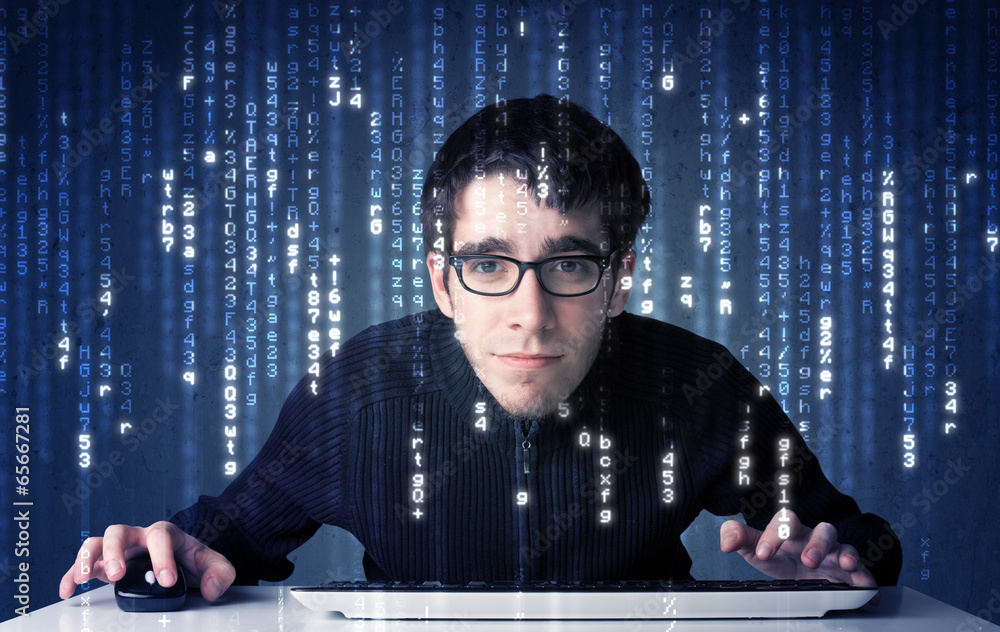 Fototapete hacker decoding information from futuristic network technology