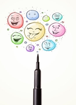 Smiley faces coming out of felt pen