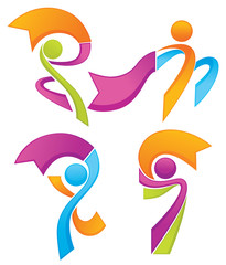 success, leadership and victory sportive colorful people and rib