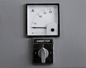 Old gauges , Control panel with few analog ammeter