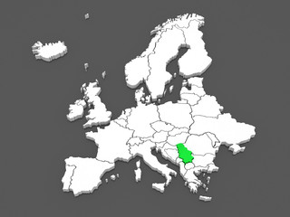 Map of Europe and Serbia.