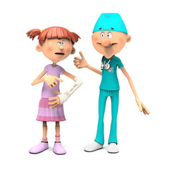 Doctor and patient with arm plaster cast