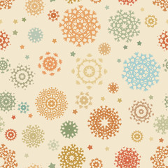 Fototapeta na wymiar Christmas pattern with colorful snowflakes. EPS 8