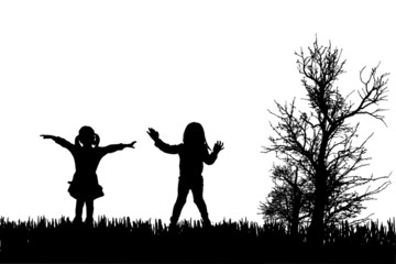 Vector silhouette of children.