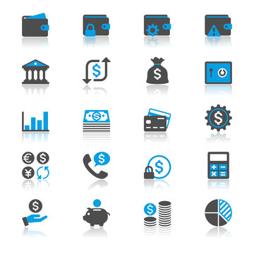 Financial management flat with reflection icons