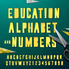 Education alphabet and numbers, cut out from paper