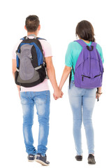 students with backpack white background