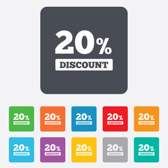 20 percent discount sign icon. Sale symbol.
