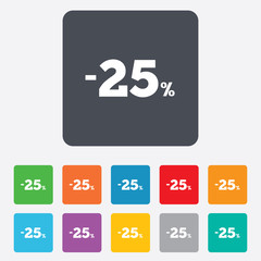 25 percent discount sign icon. Sale symbol.