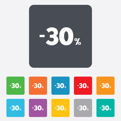 30 percent discount sign icon. Sale symbol.