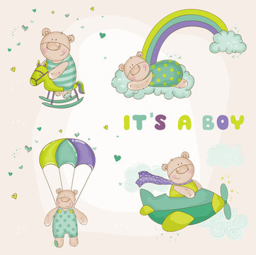 Baby Bear Set - Baby Shower or Arrival Card - in vector