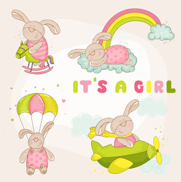 Baby Bunny Set - Baby Shower or Arrival Card - in vector