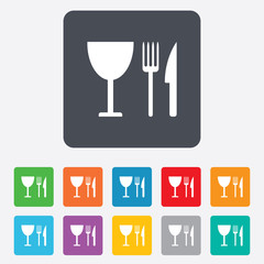 Eat sign icon. Knife, fork and wineglass.