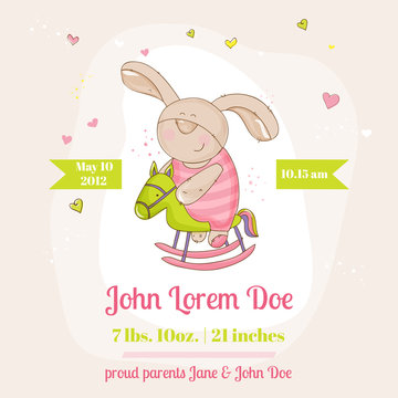 Baby Bunny on a Horse - Baby Shower or Arrival Card - in vector