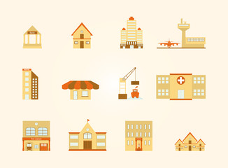 Buildings in the city icons set, EPS10 Vector