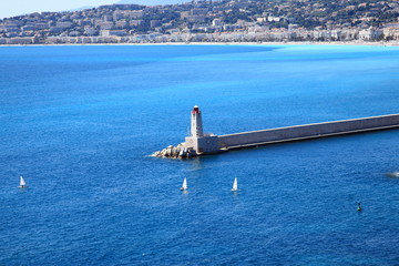 Lighthouse in the Bay of Villefranche, France. French Riviera
