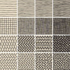 Basic Doodle Seamless Pattern Set No.1 in black and white