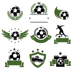 Football and soccer labels and icons set. Vector