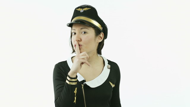 air hostess isolated on white silence secret