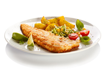 Fish dish - fried fish fillet with vegetables