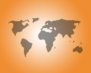 Abstract computer graphic World map of orange round dots.
