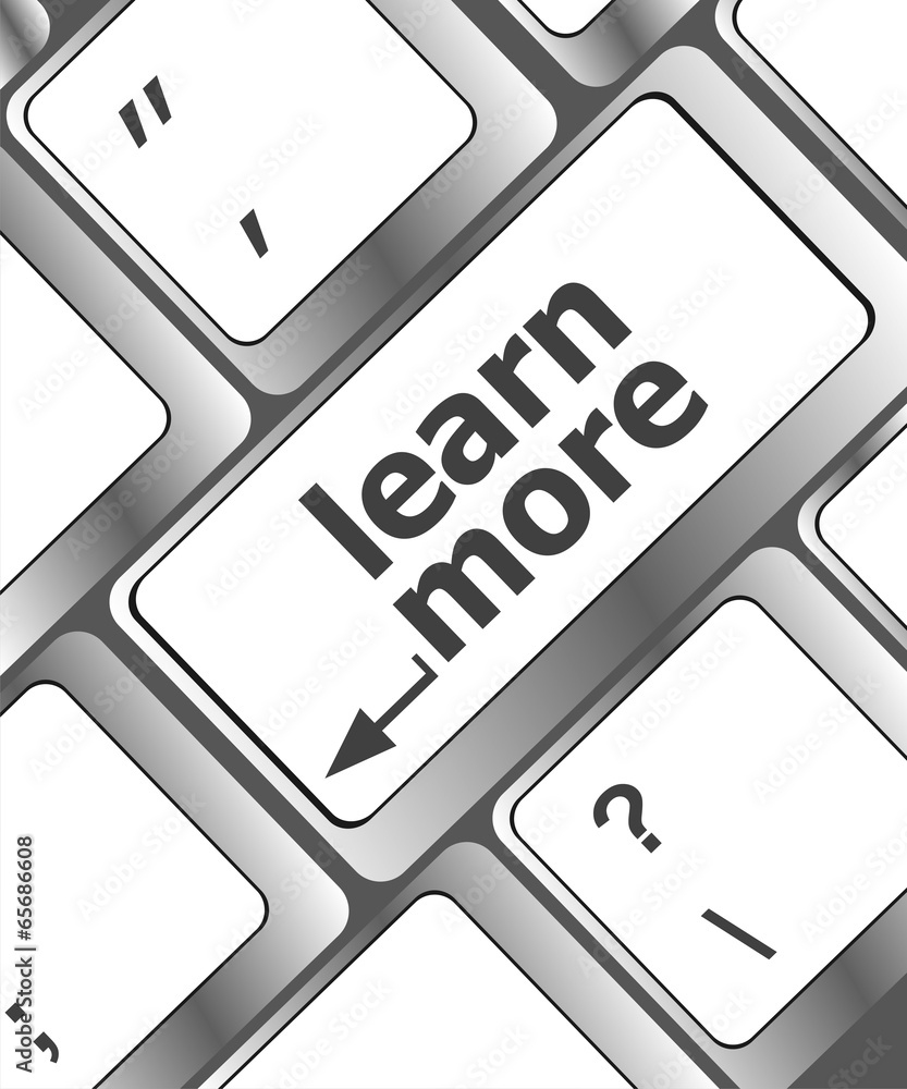 Poster education concept with learn more button on computer keyboard