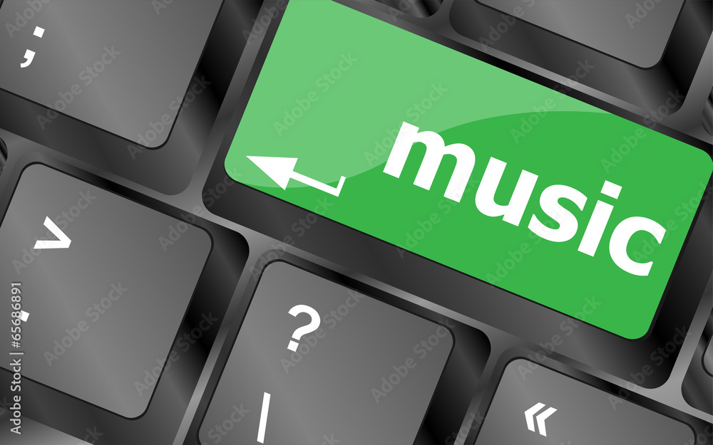 Poster computer keyboard with music key - technology background