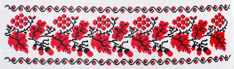 flowers embroidered cross-stitch pattern, ethnic ornament