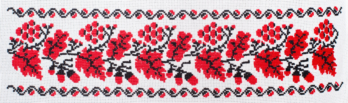 flowers embroidered cross-stitch pattern, ethnic ornament