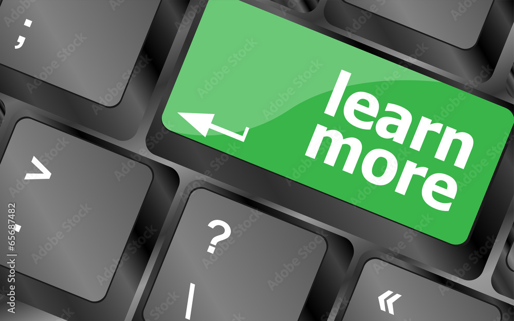 Poster education concept with learn more button on computer keyboard