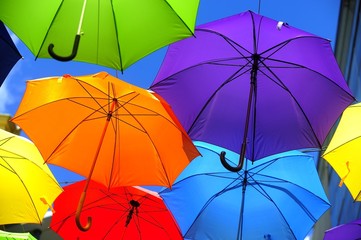 Sky decorated with colored umbrellas