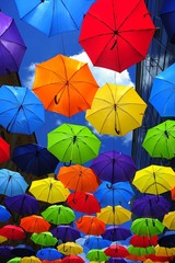 Sky decorated with colored umbrellas