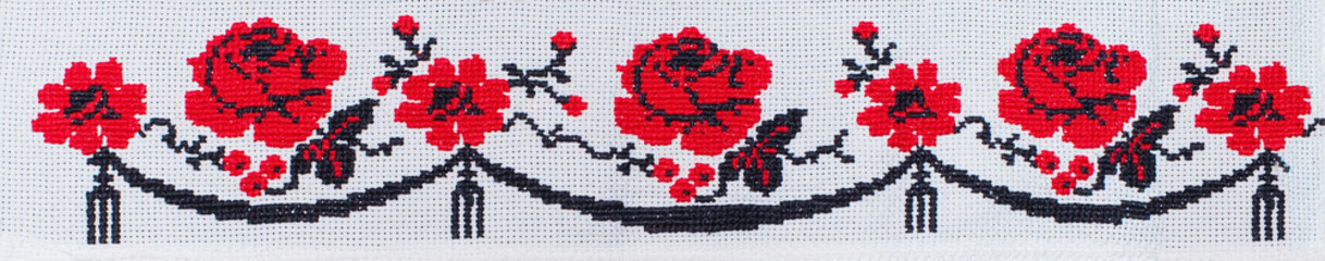 flowers embroidered cross-stitch pattern, ethnic ornament