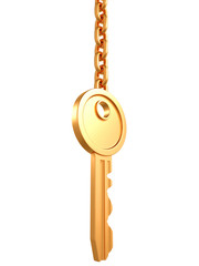 golden key with chain isolated on white