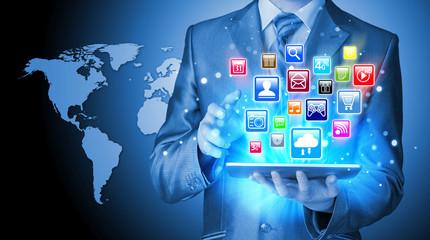 Obraz premium Business man using tablet PC