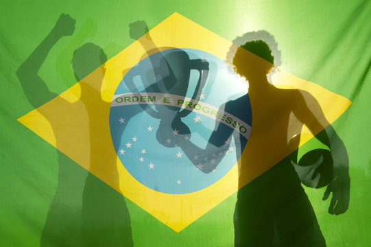 Champion Winning Football Players Brazilian Flag