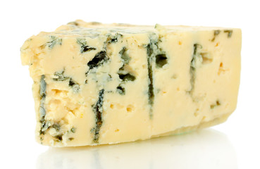 Cheese with mold isolated on white background close-up
