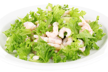 Delicious marinated shrimp in plate isolated on white