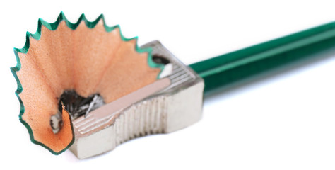 Pencil and pencil shavings, isolated on white