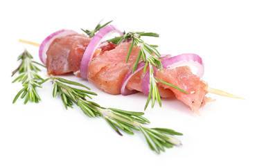 Raw pork kebab isolated on white