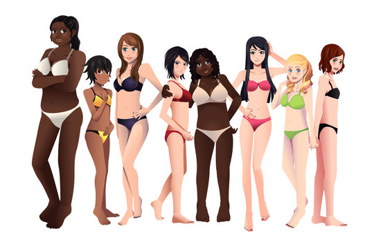 Multi-ethnic women in different body type