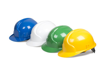Fototapeta premium Set of protection helmets isolated over white with clipping path