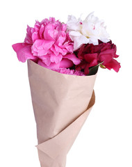 Bouquet of beautiful peonies, isolated on white