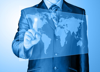 business man touch world map and connection