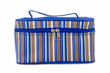 Striped Blue Hand Bag Isolated on White Background