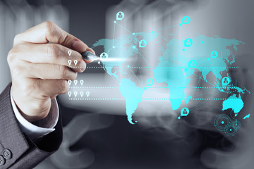 businessman hand holding 3d house with human icon as insurance c