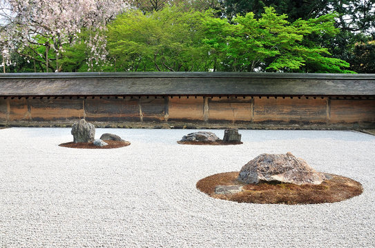 Zen garden, raked the stones of the Ryoanji Temple garden